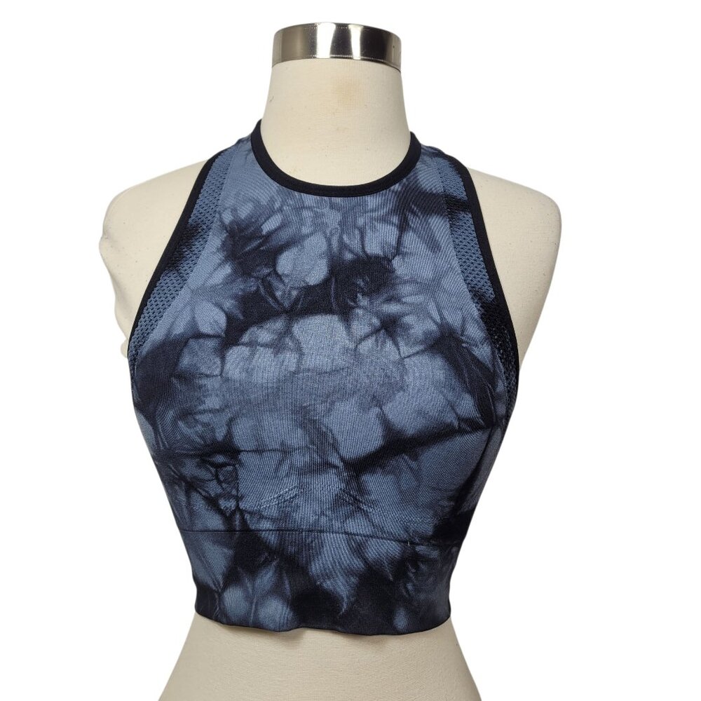 SoulCycle Blue Tie Dye Racerback Sports Bra Size Small High Neck Activewear